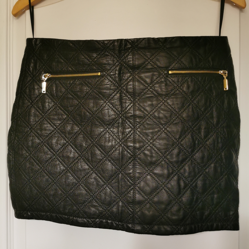 Genuine Leather Cute Black Quilted Mini Skirt
